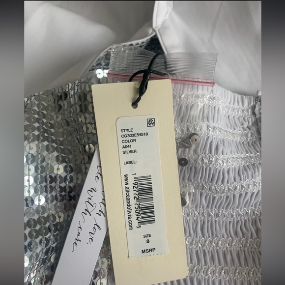 Alice + Olivia May Halter Neck Silver Sequin Maxi Gown - Picture 11 of 13